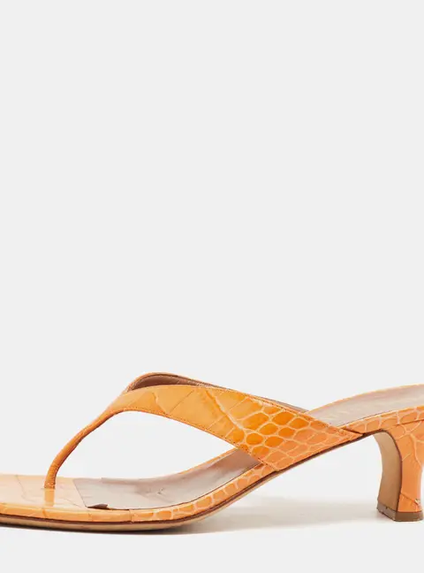 Paris Texas Size 38.5 Orange Croc Embossed Leather Thong Sandals