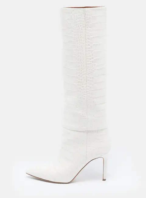 Paris Texas Size 38 Cream Croc Embossed Leather Knee Length Boots