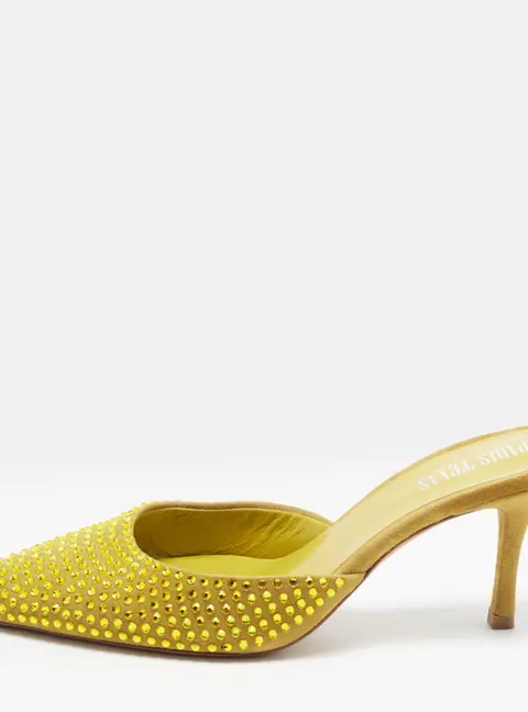 Paris Texas Size 38 Yellow Suede Crystal Embellished Mules