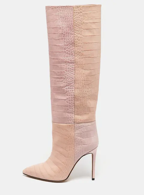 Paris Texas Pink Croc Embossed Leather Knee Length Boots Size 39
