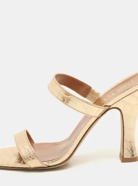 Paris Texas Gold Croc Embossed Leather Slide Sandals Size 36.5