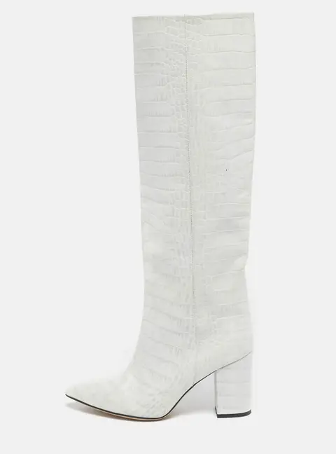 Paris Texas Size 38 White Croc Embossed Leather Knee Length Boots