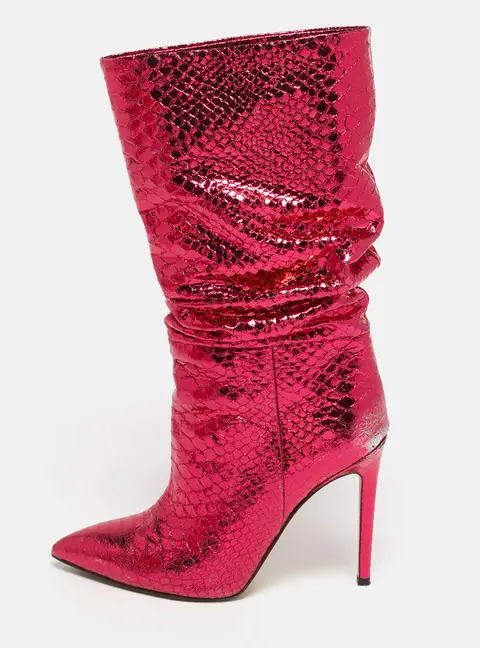 Paris Texas Size 38 Metallic Python Embossed Leather Mid Calf Boots