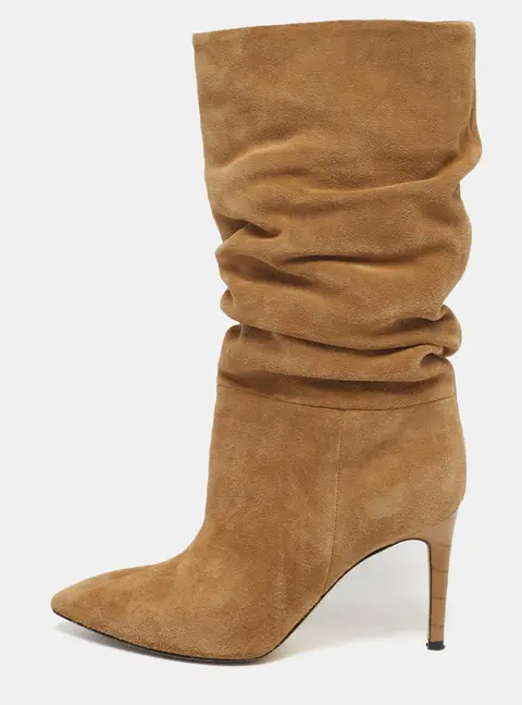 Paris Texas Slouchy Size 36 Beige Croc Embossed Leather and Suede Mid Calf Boots