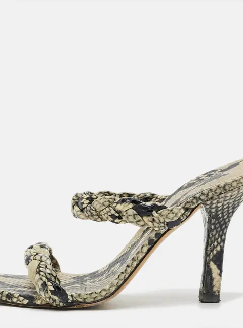 Paris Texas Size 36 Grey/Black Python Embossed Leather Slide Sandals