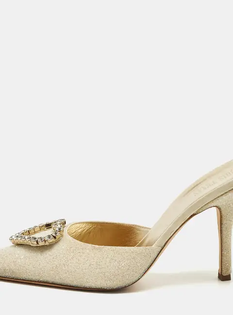 Paris Texas Size 40.5 Metallic Glitter and Suede Mules