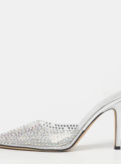 Paris Texas Hollywood Size 40 Transparent/Silver PVC Crystal Embellished Mules