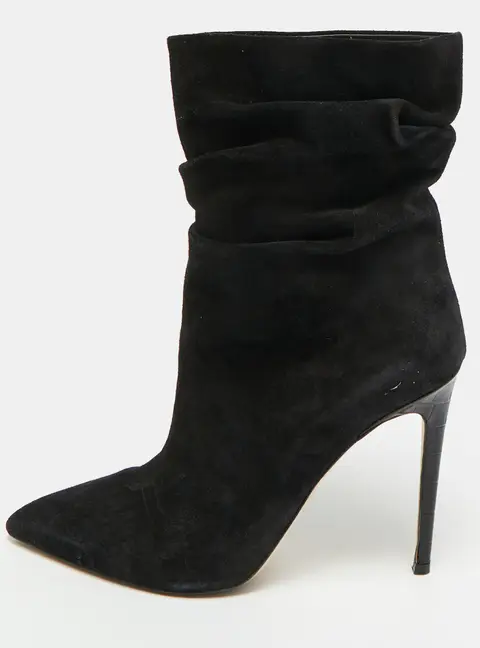 Paris Texas Slouchy Size 39.5 Black Croc Embossed Leather and Suede Mid Calf Boots