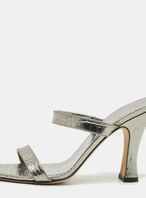 Paris Texas Size 37.5 Silver Croc Embossed Leather Slide Sandals