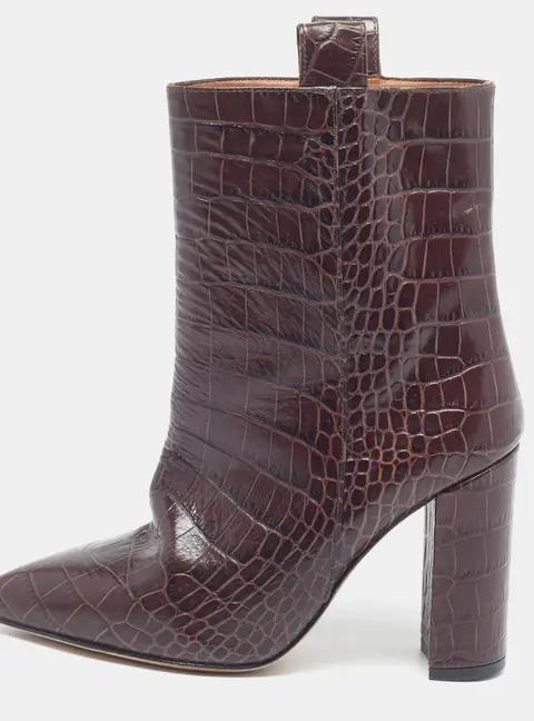 Paris Texas Size 36 Brown Croc Embossed Leather Ankle Length Boots