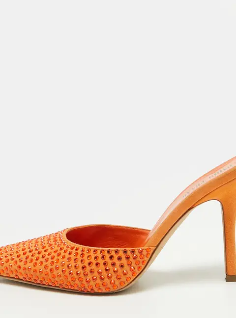 Paris Texas Hollywood Size 39 Orange Suede Crystal Embellished Mules