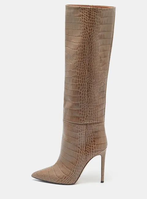 Paris Texas Size 38 Brown Croc Embossed Leather Knee Length Boots
