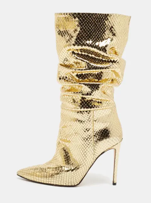 Paris Texas Size 39 Gold Python Embossed Leather Mid Calf Boots