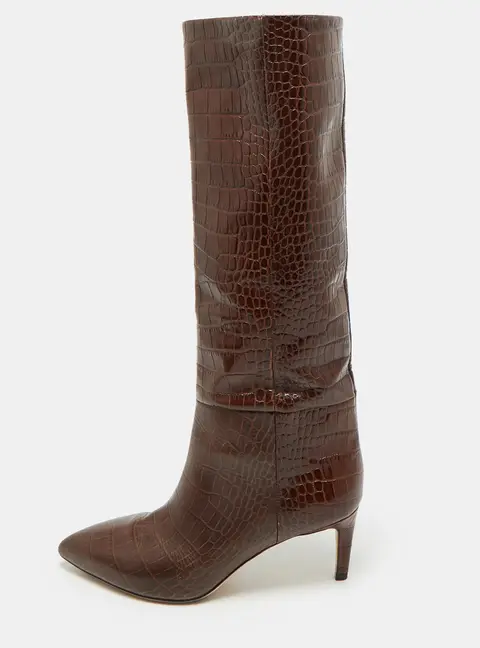 Paris Texas Size 37.5 Brown Croc Embossed Leather Knee Length Boots