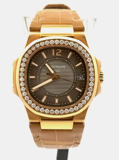 Patek Philippe Nautilus 7010/1R-010 Brown Rose Gold Diamond Quartz Women Wristwatch 32mm