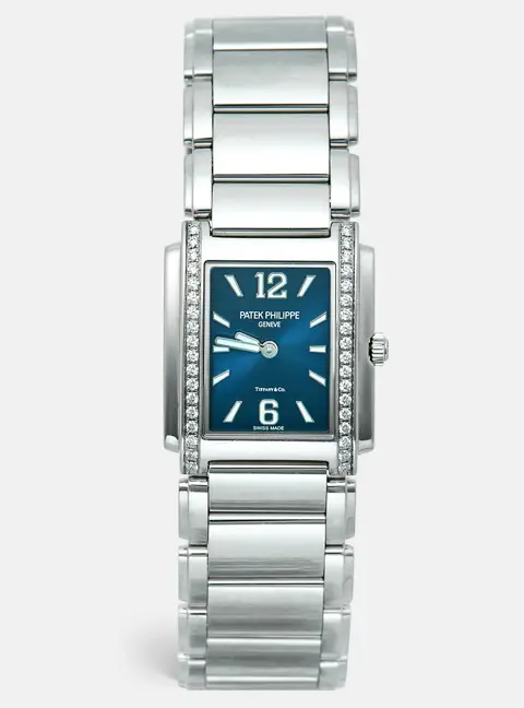 Patek Philippe Twenty-4 4910/1200A-001 Blue Tiffany & Co Dial Diamonds Stainless Steel Women's Wristwatch 25 mm