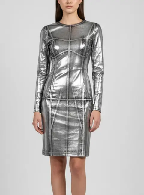 Patrizia Pepe Metallic Jersey Long Sleeve Midi Dress M