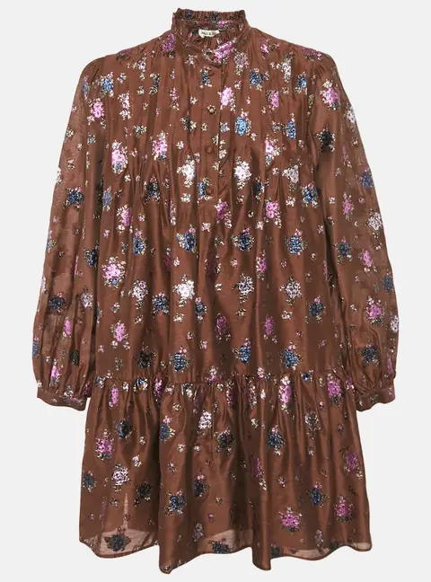 Paul & Joe Brown Floral Texture Brocade Ruffle Collar Dress M