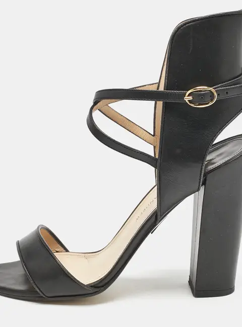 Paul Andrew Black Leather Lexington 105 Ankle Strap Sandals Size 39.5