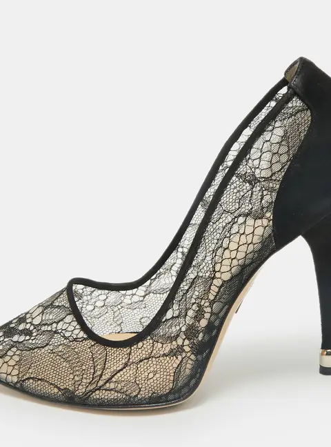 Paul Andrew Black Lace and Suede Sidai Pumps Size 38