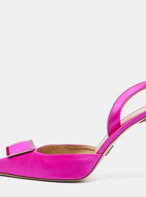 Paul Andrew Pink Satin Crystal Cube Embellished Rhea Slingback Pumps Size 41