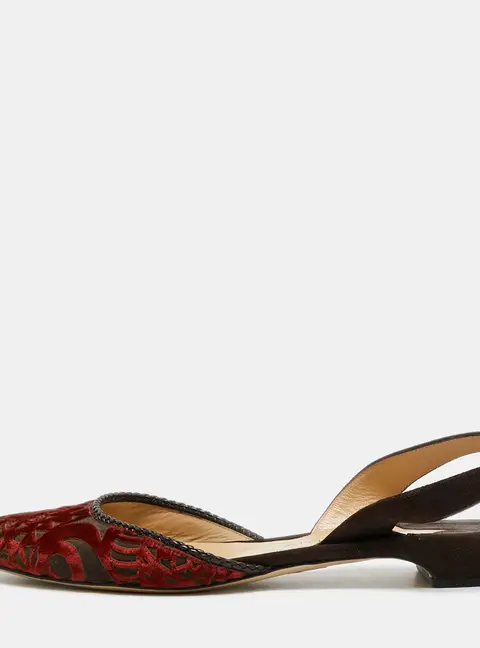 Paul Andrew Size 38.5 Brown/Red Suede and Velvet Slingback Flats