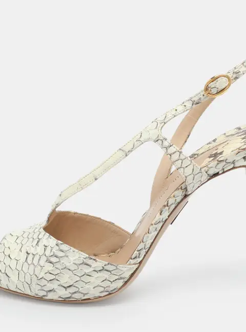 Paul Andrew Size 37.5 White/Grey Python Leather Slingback Sandals