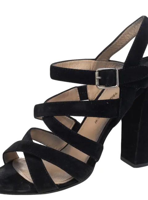 Paul Andrew Black Suede Ankle Strap Block Heel Sandals Size 41