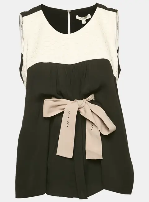 Paule Ka Black Lace Trim Silk Sleeveless Top L