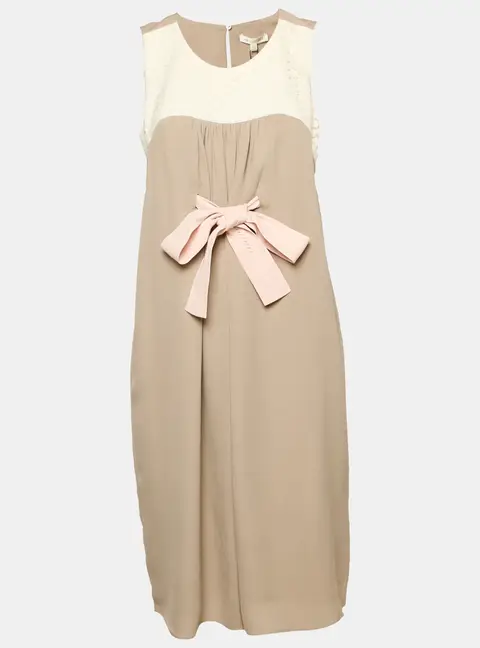 Paule Ka Grey Lace Trim Silk Sleeveless Shift Dress L