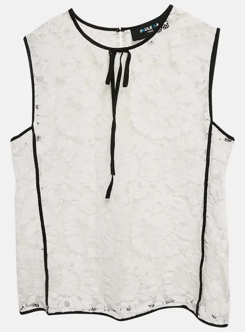 Paule Ka White Floral Lace Sleeveless Top M