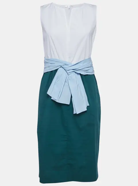 Paule Ka White/Green Cotton Sleeveless Short Dress M