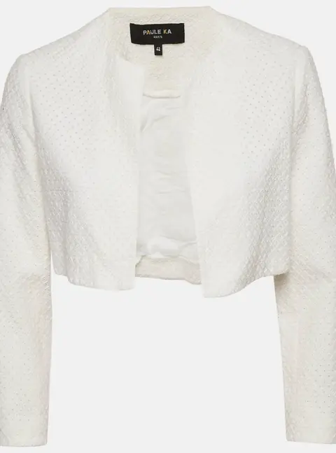 Paule Ka White Broderie Anglaise Cotton Crop Jacket L