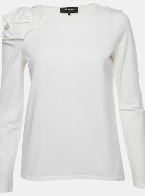 Paule Ka White Jersey Puff Sleeve Top L