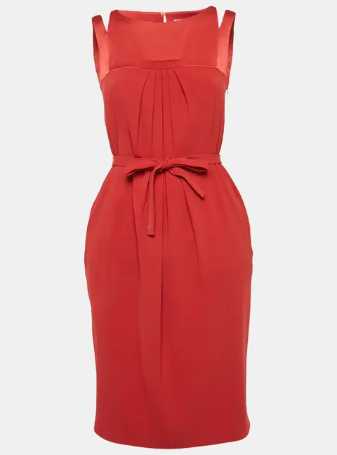 Paule Ka Red Sateen Sleeveless Short Dress S