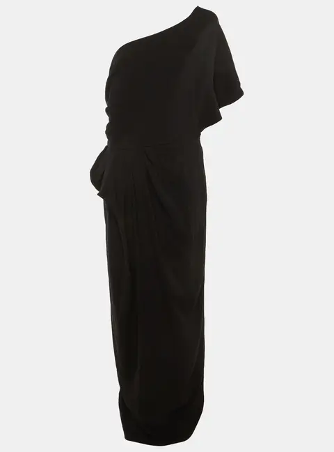 Paule Ka Black Crepe One Shoulder Maxi Dress XL