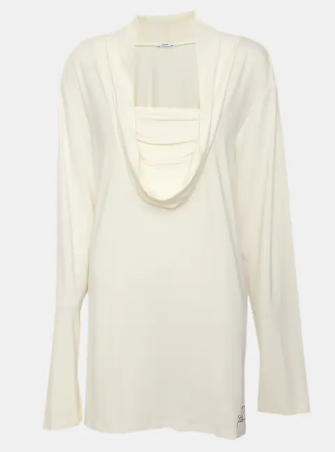 Persona Cream Jersey Draped Neck Long Sleeve Blouse L