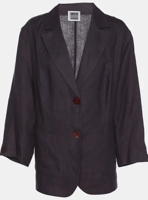 Perte by Krizia Purple Linen Single Breasted Blazer L