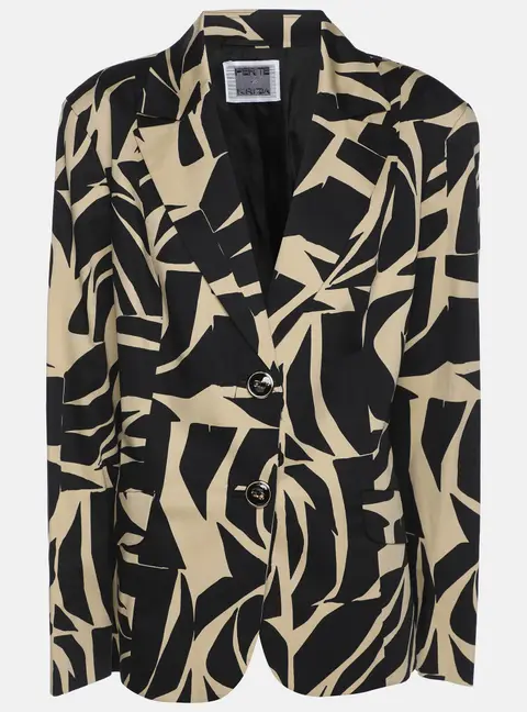 Perte by Krizia Black/Beige Stretch Cotton Single Breasted Blazer XL