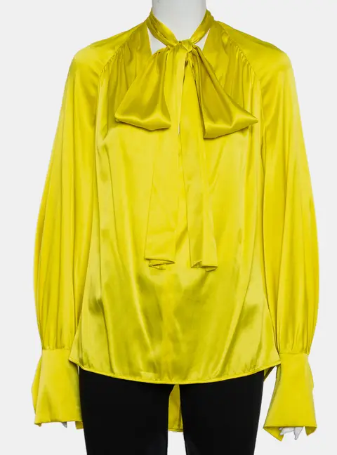 Petar Petrov Yellow Silk Satin Neck Tie Detail Draped Open Back Top S