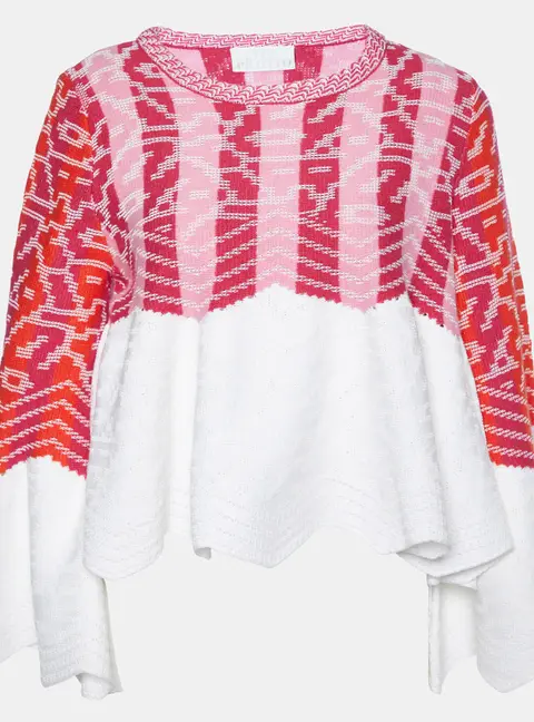 Peter Pilotto Pink/White Cotton & Wool Knit Peplum Sweater S