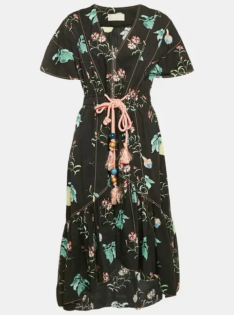Peter Pilotto Navy Blue Floral Print Asymmetric Flounce Midi Dress M