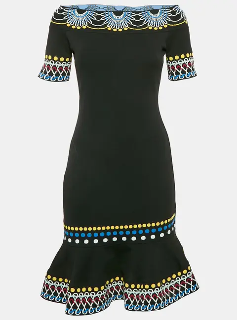Peter Pilotto Black Knit Pattern Detail Off Shoulder Mini Dress M