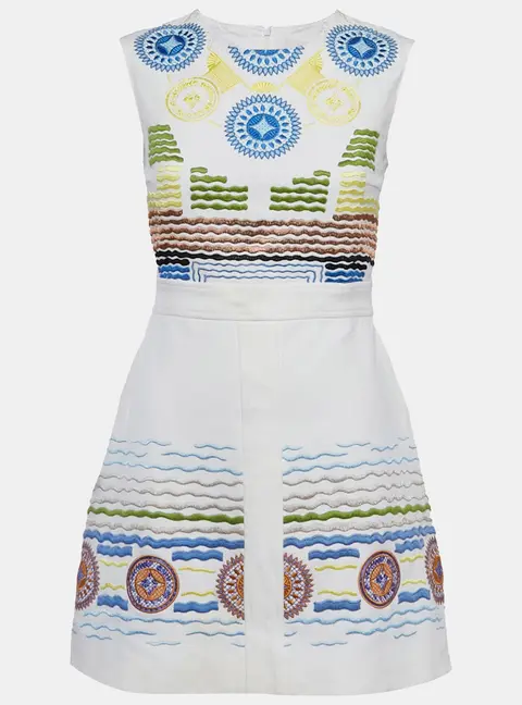 Peter Pilotto White Embroidered Crepe Sleeveless Dress M