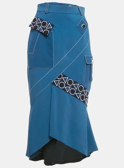 Peter Pilotto Blue Striped Crepe Lace Trim Short Skirt S