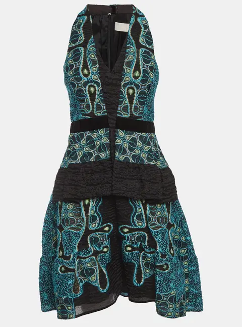 Peter Pilotto Black Jacquard Tiered Mini Dress M
