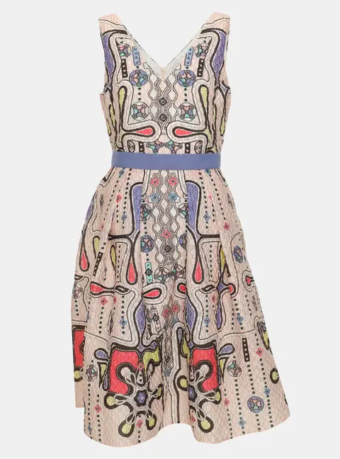 Peter Pilotto Light Pink Printed 3D Waffle Textured Nylon Blend Belted Circle Dress M