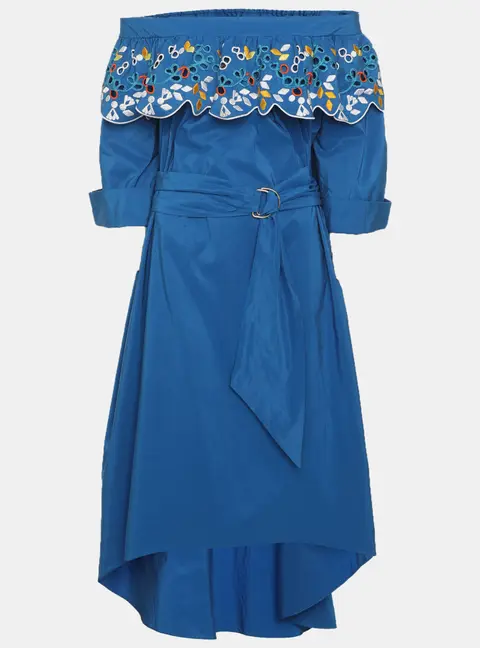 Peter Pilotto Blue Multicolor Embroidered Lace Satin Maxi Dress S