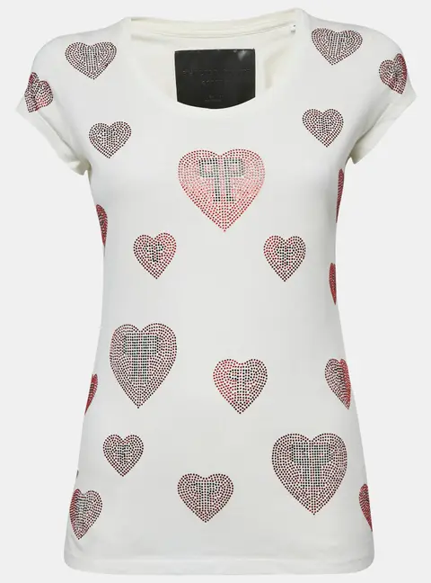 Philipp Plein Couture White Heart Embellished Cotton T-Shirt S