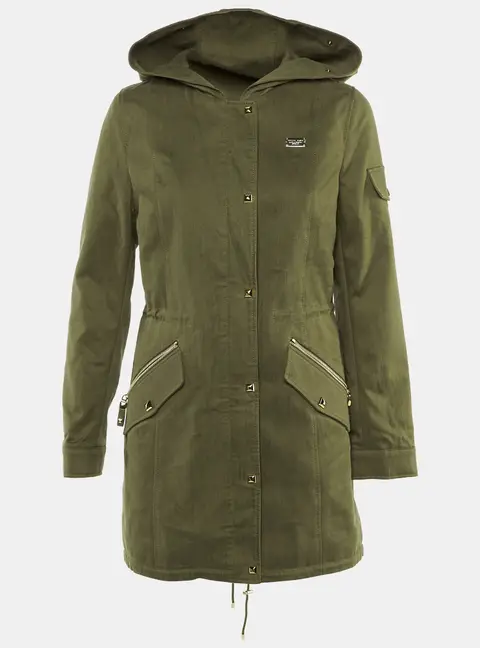 Philipp Plein Khaki Green Cotton & Fur Hooded Double Layer Jacket S